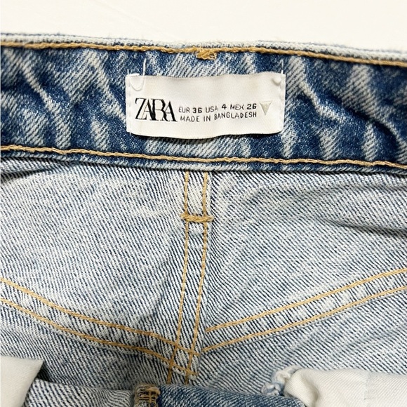 Zara Womens Medium Wash High Rise Classic Blue Denim Longer Length Jorts Size 4 - Picture 6 of 7